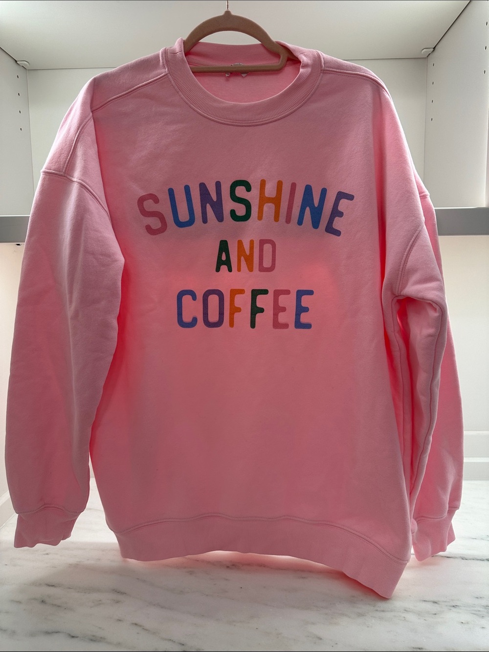 Pink Lily small Pink "Sunshine and Coffee" Crewneck Sweatshirt. Like new